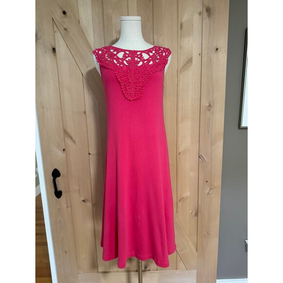 Barbara Lesser | Crochet Top Pink Cotton Sundress | Size Medium - Picture 2 of 12